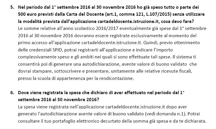 punti 5 e 6, domande frequenti carta docenti